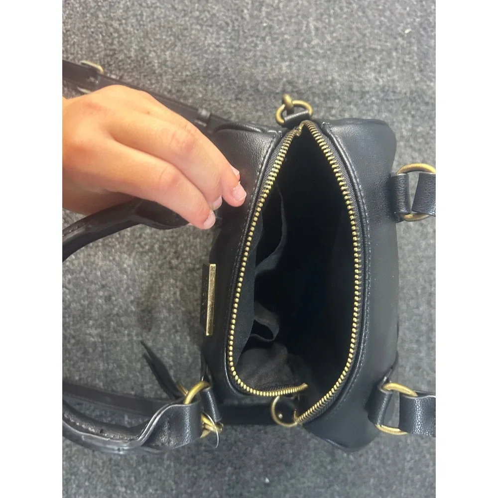 Frye and Co Black Pebbled Vegan Leather Satchel Crossbody Handbag Dome Bag